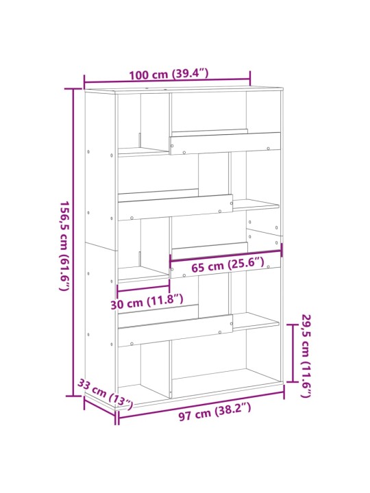 Grāmatplaukts, pelēka koka, 100x33x156,5 cm, inženierijas koks