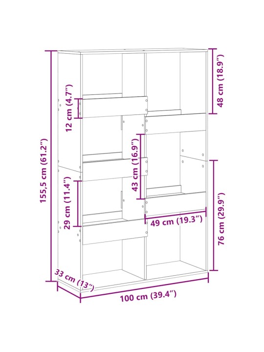Grāmatu plaukts, koka krāsā, 100x33x155,5 cm, inženierijas koks