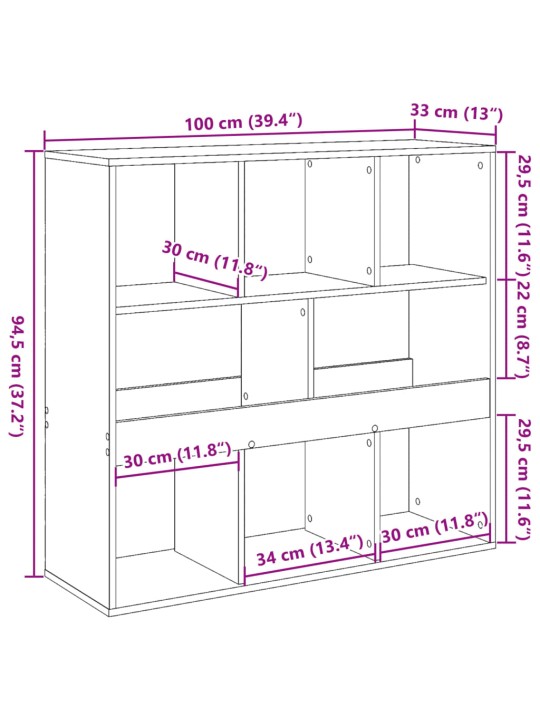 Grāmatu plaukts, melns, 100x33x94,5 cm, inženierijas koks