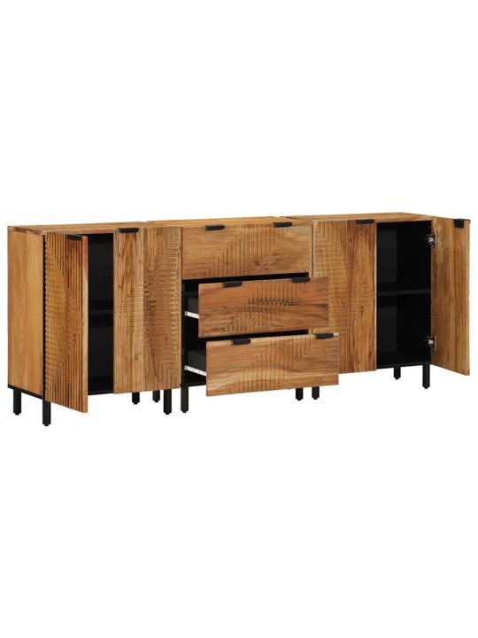 Sānu galds 3 pcs brūna 60 x 33 x 75 cm akācijas masīvkoks