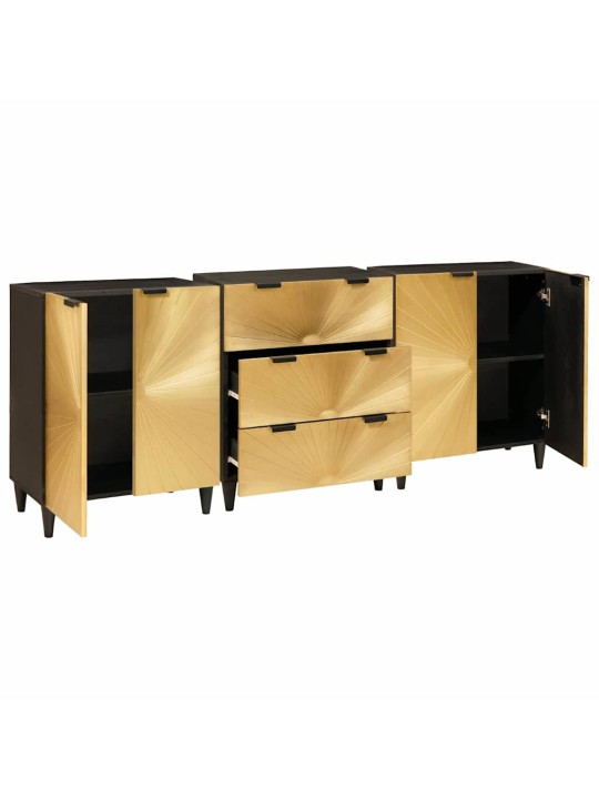 Puse 3 pcs melns un zelts 60 x 33 x 75 cm mango masīvkoks