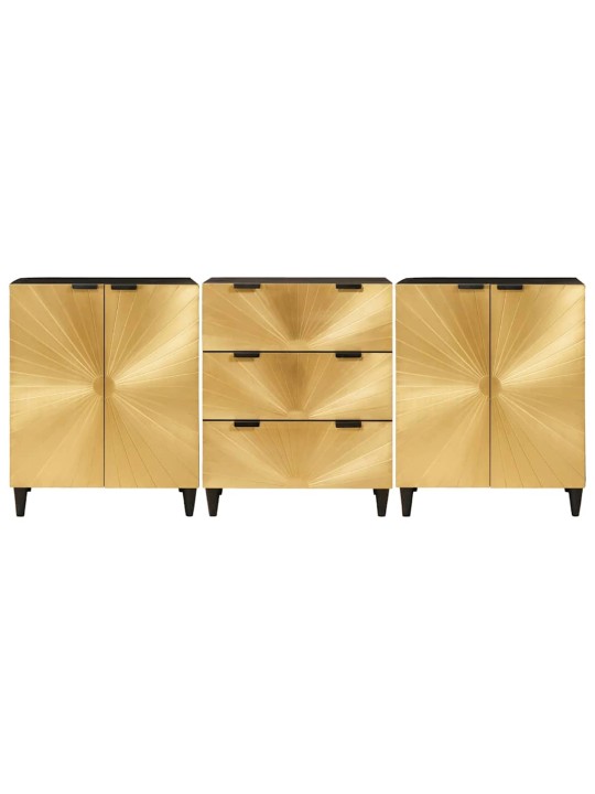 Puse 3 pcs melns un zelts 60 x 33 x 75 cm mango masīvkoks