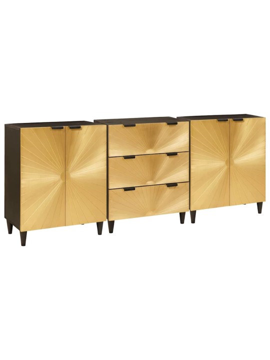 Puse 3 pcs melns un zelts 60 x 33 x 75 cm mango masīvkoks