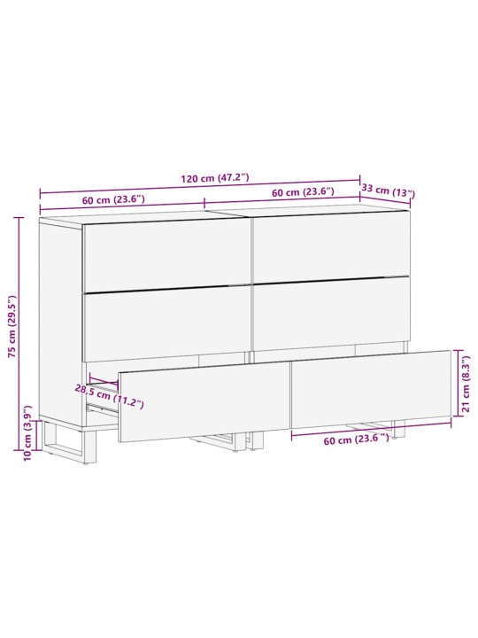 Sānu skapji 2 pcs brūna 60 x 33.5 x 75 cm mango masīvkoks