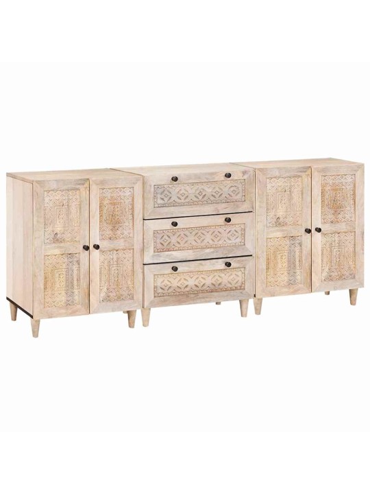 Puse 3 pcs balts 60 x 33 x 75 cm mango masīvkoks