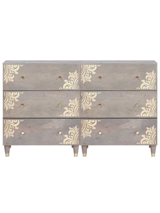 Puse ar plauktu 2 pcs pelēka 60 x 33.5 x 75 cm mango masīvkoks