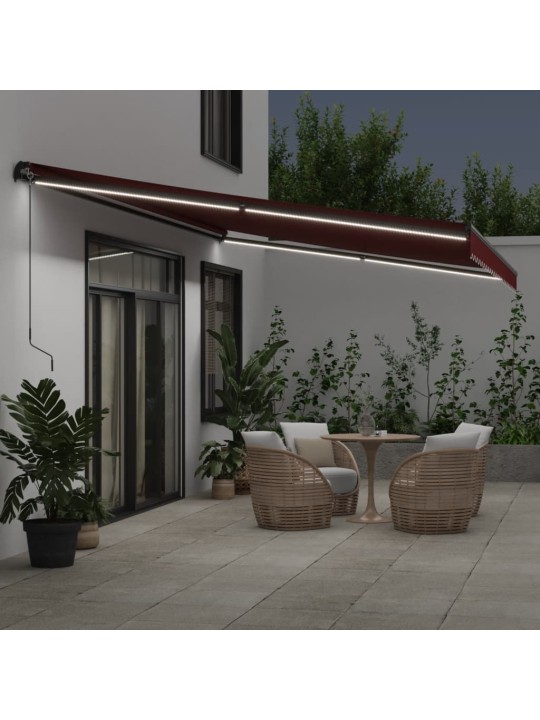 Izvelkama markīze ar led, manuāla, 600x300 cm, vīnsarkana