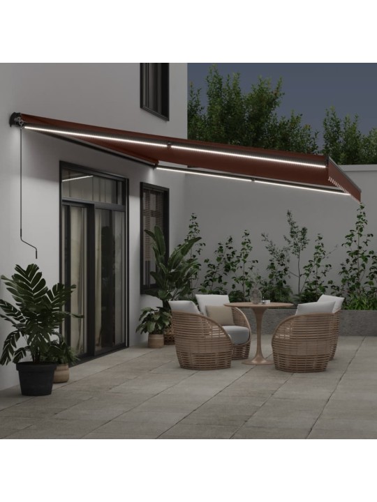 Izvelkama markīze ar led, manuāla, 500x300 cm, brūns