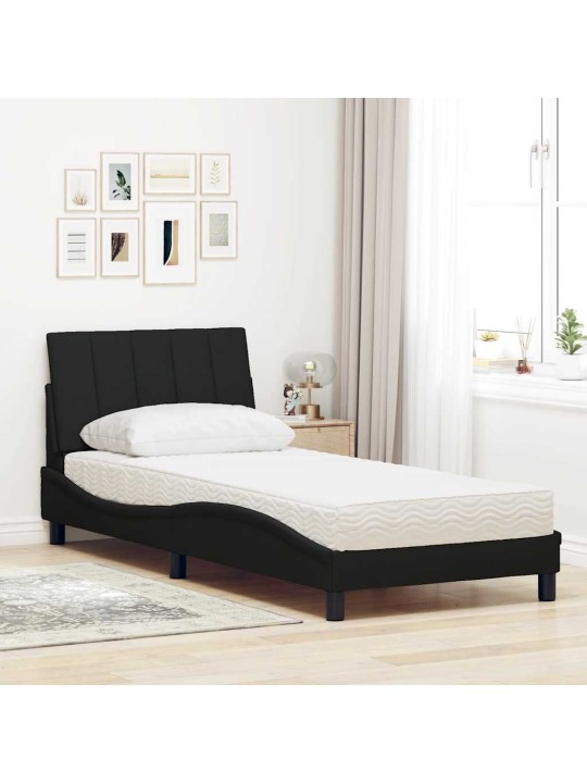 Gultas rāmis ar matraci, melns, 90x190 cm, audums