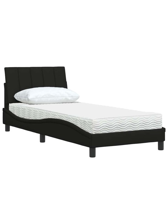 Gultas rāmis ar matraci, melns, 90x190 cm, audums
