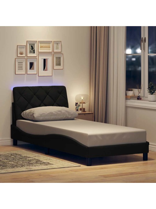 Gultas rāmis ar led bez matrača, melns, 80x200cm audums