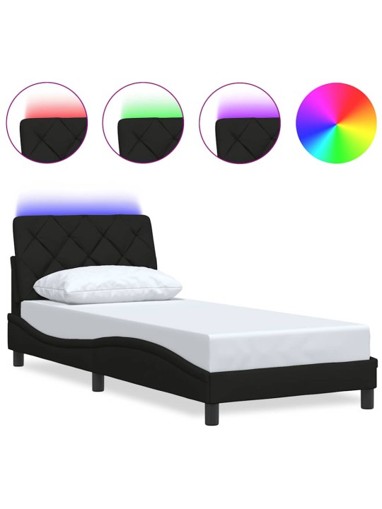 Gultas rāmis ar led bez matrača, melns, 90x190cm audums