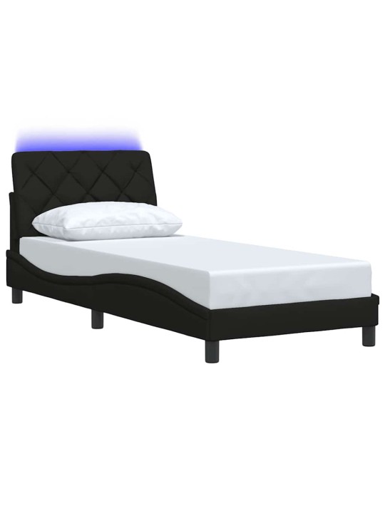 Gultas rāmis ar led bez matrača, melns, 90x190cm audums
