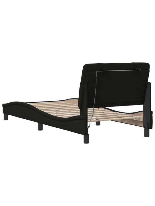 Gultas rāmis ar led bez matrača, melns, 90x190cm audums