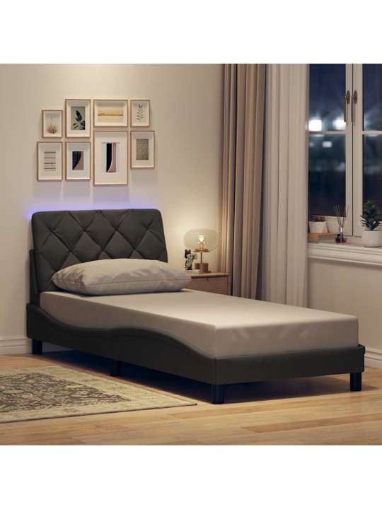 Gultas rāmis ar led bez matrača, tumši pelēks, 90x200cm, audums