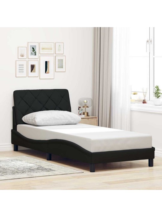 Gultas rāmis ar led bez matrača, melns, 90x200cm audums