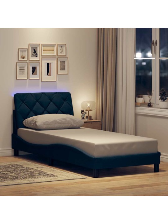 Gultas rāmis ar led bez matrača, zils, 90x200cm audums