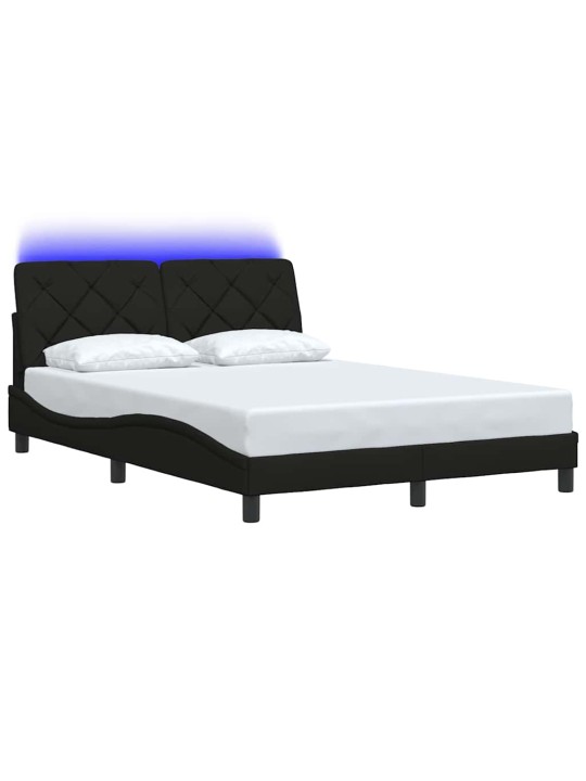 Gultas rāmis ar led bez matrača, melns, 140x190 cm, audums