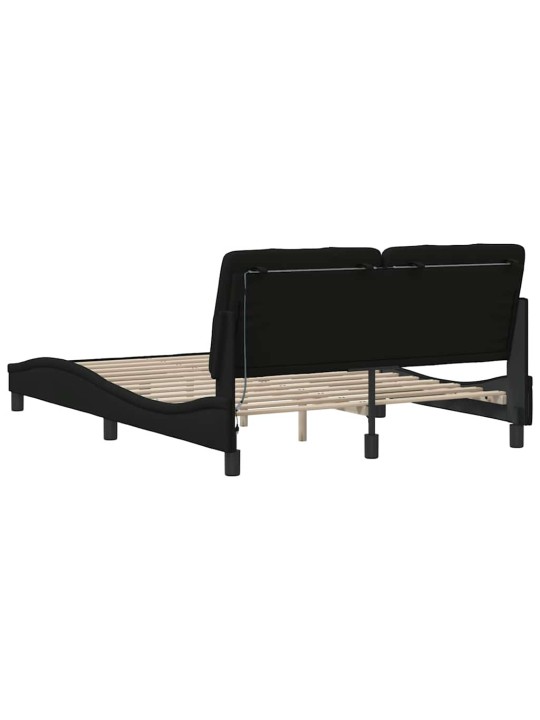 Gultas rāmis ar led bez matrača, melns, 140x190 cm, audums