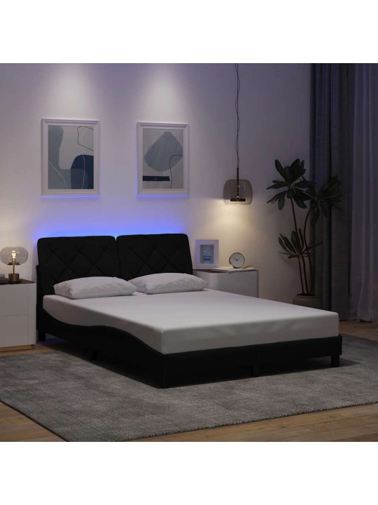Gultas rāmis ar led bez matrača, melns, 140x190 cm, audums