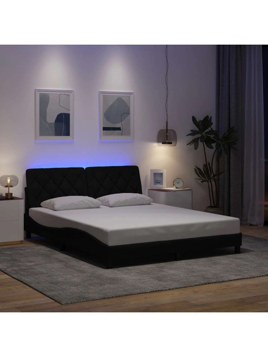 Gultas rāmis ar led bez matrača, melns, 160x200 cm, audums