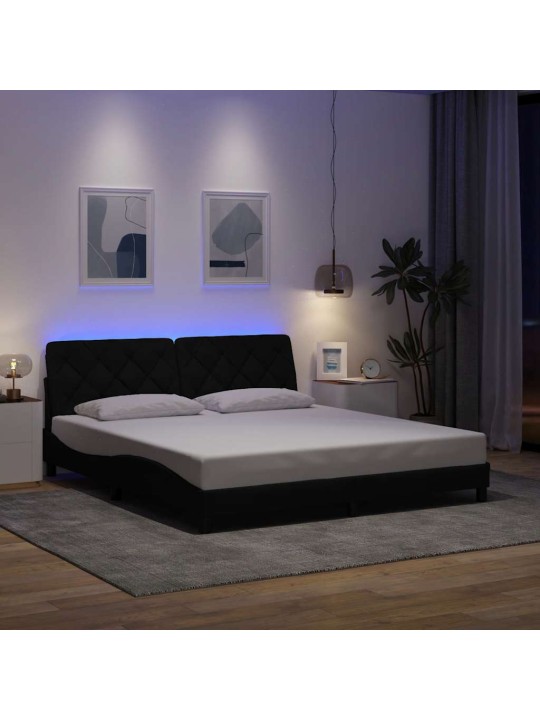 Gultas rāmis ar led bez matrača, melns, 180x200 cm, audums