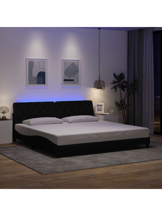 Gultas rāmis ar led bez matrača, melns, 200x200 cm, audums