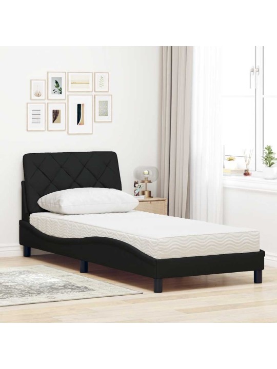 Gultas rāmis ar matraci, melns, 90x190 cm, audums