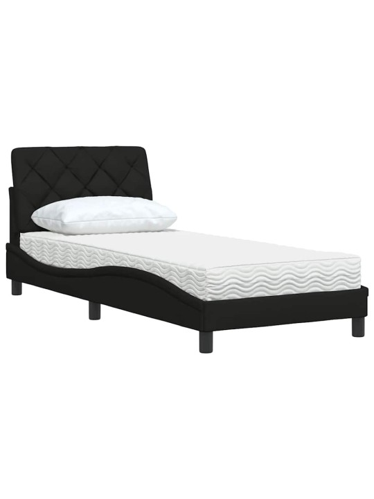 Gultas rāmis ar matraci, melns, 90x190 cm, audums