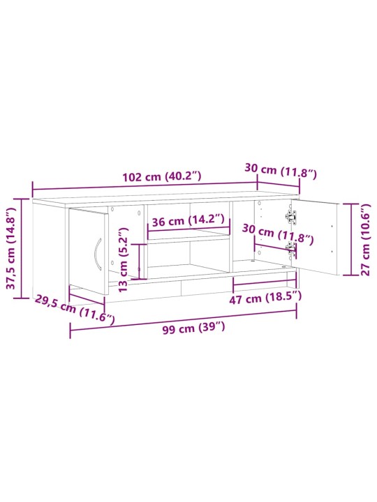 Tv skapītis, veca koka, 102x30x37,5 cm, inženierijas koks