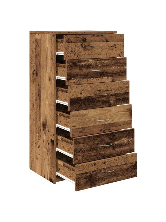 Kumode ar 6 atvilktnēm, veca koka, 50x34x96 cm, skaidu plāksne