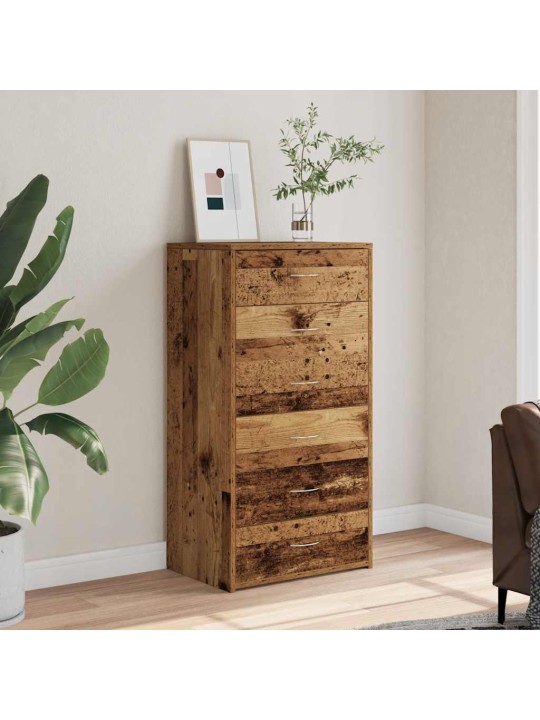 Kumode ar 6 atvilktnēm, veca koka, 50x34x96 cm, skaidu plāksne