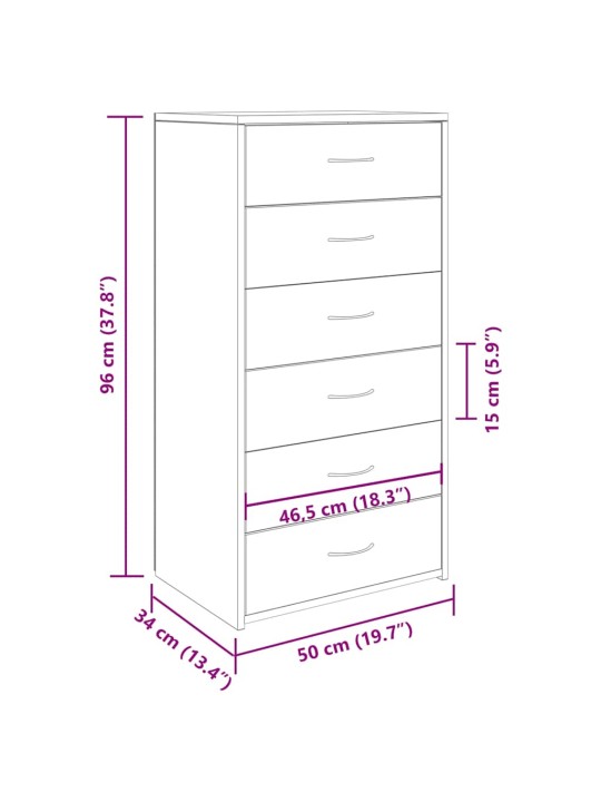 Kumode ar 6 atvilktnēm amatnieks 50x34x96 cm inženierijas koks