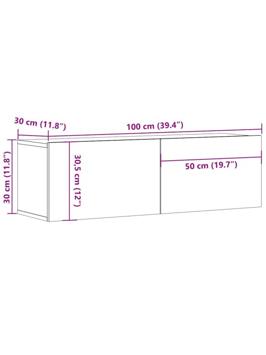 Sienas tv skapītis, veca koka, 100x30x30 cm, inženierijas koks