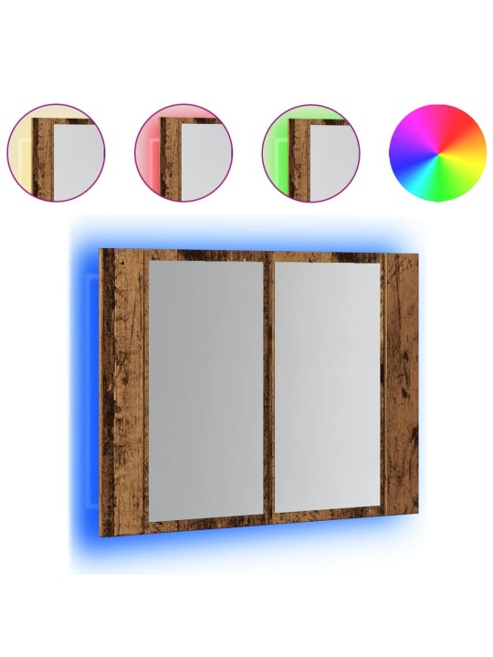 Led spoguļa skapis, veca koka, 60x12x45 cm, inženierijas koks