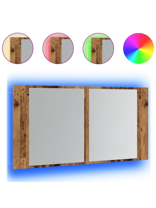 Led spoguļa skapis, veca koka, 90x12x45 cm, inženierijas koks