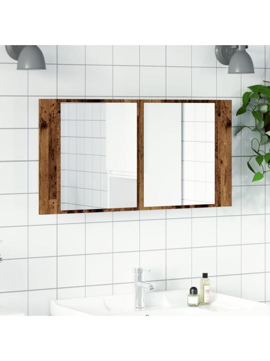 Led spoguļa skapis, veca koka, 90x12x45 cm, inženierijas koks