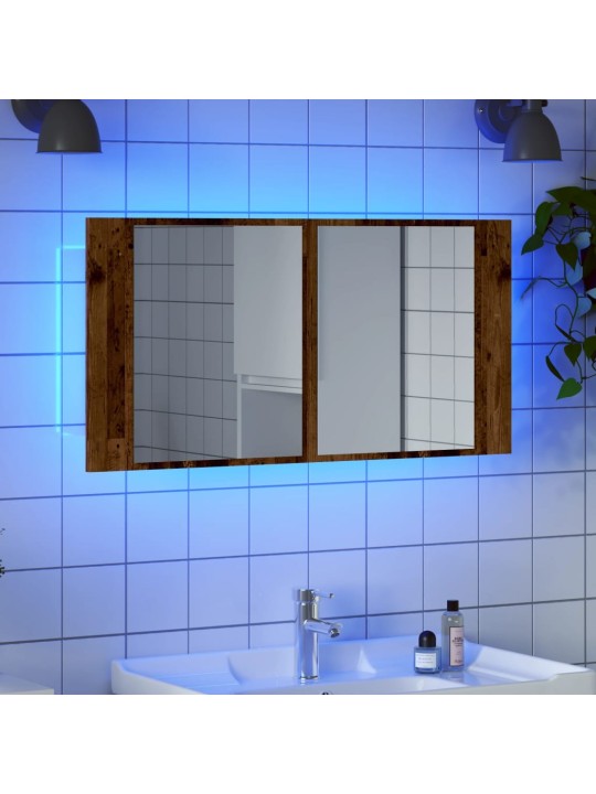 Led spoguļa skapis, veca koka, 90x12x45 cm, inženierijas koks
