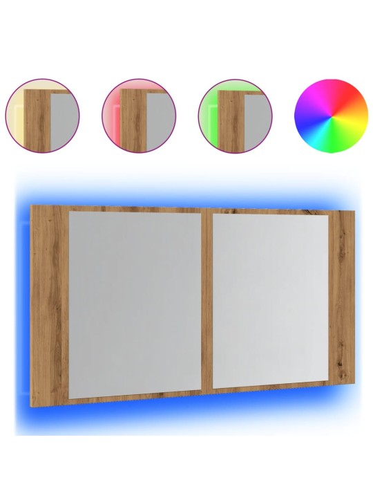 Led spoguļa skapis, koka krāsa, 90x12x45 cm, inženierijas koks