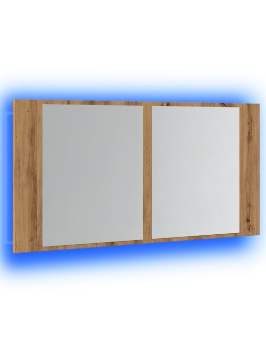 Led spoguļa skapis, koka krāsa, 90x12x45 cm, inženierijas koks