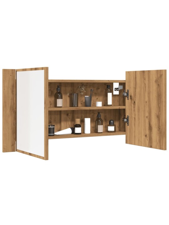 Led spoguļa skapis, koka krāsa, 90x12x45 cm, inženierijas koks