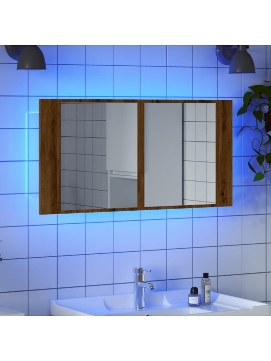 Led spoguļa skapis, koka krāsa, 90x12x45 cm, inženierijas koks