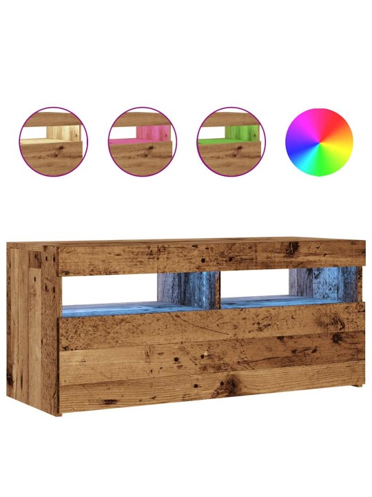 Tv skapītis ar led lampiņām, 90x35x40 cm, inženierijas koks