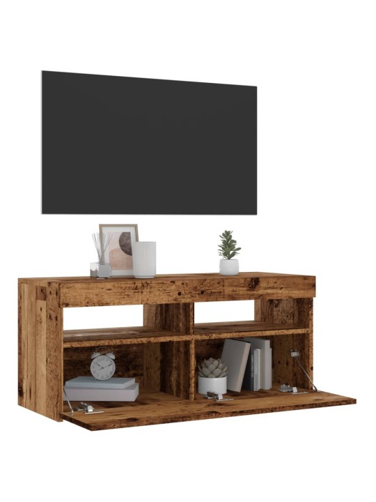 Tv skapītis ar led lampiņām, 90x35x40 cm, inženierijas koks
