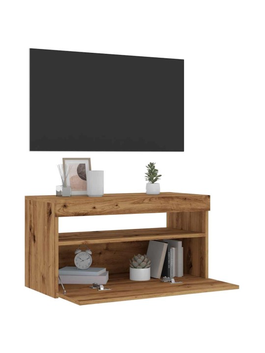 Tv plaukti ar led lampiņām 75x35x40 cm inženierijas koks