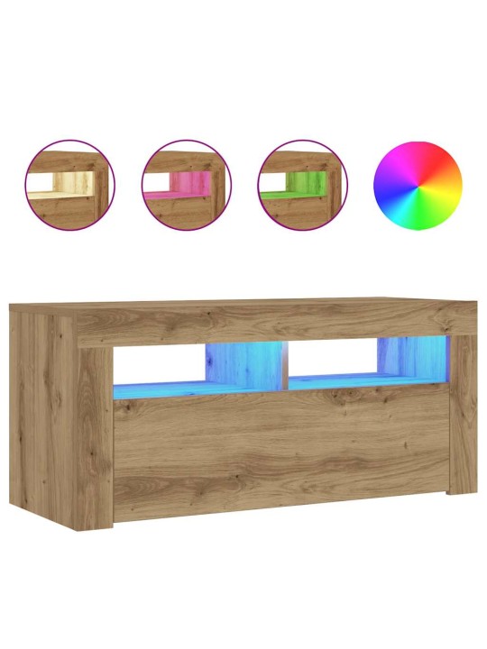 Tv skapītis ar led lampiņām, 90x35x40 cm, inženierijas koks
