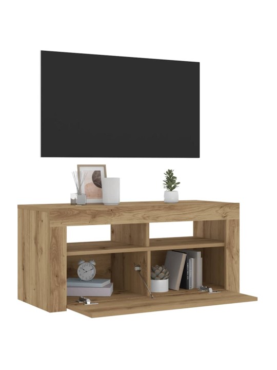 Tv skapītis ar led lampiņām, 90x35x40 cm, inženierijas koks