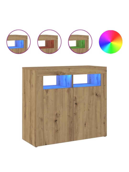 Kumode ar led lampiņām koka krāsa 80x35x75 cm inženierijas koks