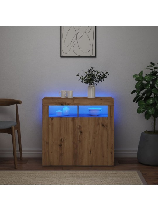 Kumode ar led lampiņām koka krāsa 80x35x75 cm inženierijas koks