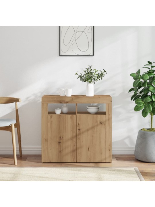 Kumode ar led lampiņām koka krāsa 80x35x75 cm inženierijas koks